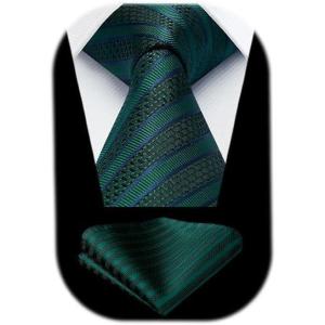 imageHISDERN Mens Tie Striped Ties and Handkerchief Set Business Formal Woven Pocket Square Wedding College Stripe NecktieBgreen Black