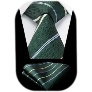 imageHISDERN Mens Tie Striped Ties and Handkerchief Set Business Formal Woven Pocket Square Wedding College Stripe NecktieBgreen4