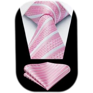 imageHISDERN Mens Tie Striped Ties and Handkerchief Set Business Formal Woven Pocket Square Wedding College Stripe NecktieBpink2