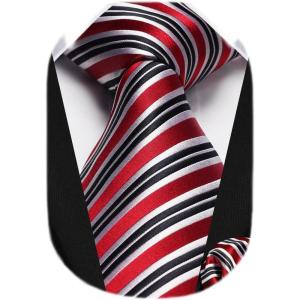 imageHISDERN Mens Tie Striped Ties and Handkerchief Set Business Formal Woven Pocket Square Wedding College Stripe NecktieBred Black