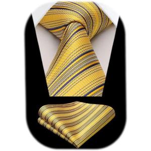 imageHISDERN Mens Tie Striped Ties and Handkerchief Set Business Formal Woven Pocket Square Wedding College Stripe NecktieByellow2