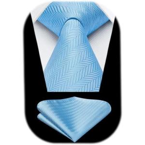 imageHISDERN Mens Tie Striped Ties and Handkerchief Set Business Formal Woven Pocket Square Wedding College Stripe NecktieCblue