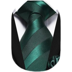 imageHISDERN Mens Tie Striped Ties and Handkerchief Set Business Formal Woven Pocket Square Wedding College Stripe NecktieCgreen