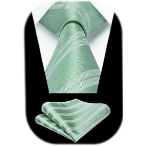 imageHISDERN Mens Tie Striped Ties and Handkerchief Set Business Formal Woven Pocket Square Wedding College Stripe NecktieCgreen2