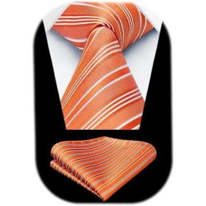 imageHISDERN Mens Tie Striped Ties and Handkerchief Set Business Formal Woven Pocket Square Wedding College Stripe NecktieCorange