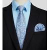 imageHISDERN Mens Dress Shirt with Tie Pocket Square Set Classic Button Down Shirt Matching Tie Long Sleeve ShirtsBlue Light 2