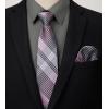 imageHISDERN Mens Dress Shirt with Tie Pocket Square Set Classic Button Down Shirt Matching Tie Long Sleeve ShirtsGrey
