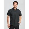 imageHISDERN Mens Dress Shirts Short Sleeve Button Down Casual Shirt Business Oxford Collar Formal Shirt with Pocket for MenBlack