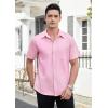 imageHISDERN Mens Dress Shirts Short Sleeve Button Down Casual Shirt Business Oxford Collar Formal Shirt with Pocket for MenPink