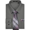 imageHISDERN Mens Dress Shirt with Tie Pocket Square Set Classic Button Down Shirt Matching Tie Long Sleeve ShirtsGrey