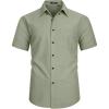 imageHISDERN Mens Dress Shirts Short Sleeve Button Down Casual Shirt Business Oxford Collar Formal Shirt with Pocket for MenGreen