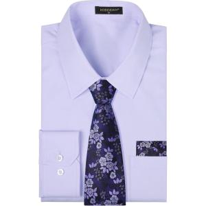 imageHISDERN Mens Dress Shirt with Tie Pocket Square Set Classic Button Down Shirt Matching Tie Long Sleeve ShirtsLavender