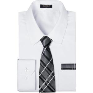 imageHISDERN Mens Dress Shirt with Tie Pocket Square Set Classic Button Down Shirt Matching Tie Long Sleeve ShirtsWhite