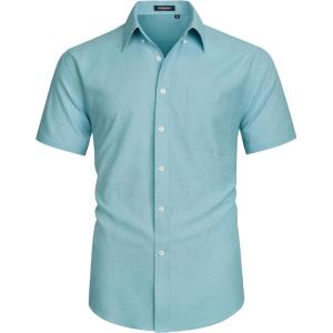 imageHISDERN Mens Dress Shirts Short Sleeve Button Down Casual Shirt Business Oxford Collar Formal Shirt with Pocket for MenBlue 1