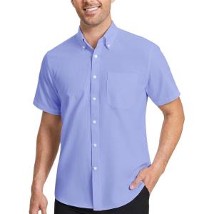 imageHISDERN Mens Dress Shirts Short Sleeve Button Down Casual Shirt Business Oxford Collar Formal Shirt with Pocket for MenBlue 2