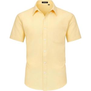 imageHISDERN Mens Dress Shirts Short Sleeve Button Down Casual Shirt Business Oxford Collar Formal Shirt with Pocket for MenLight Yellow