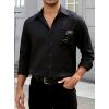imageHISDERN Mens Casual Button Down Long Sleeve Shirt Wrinkle Free Striped Beach Textured Vacation Collared Clothing with PocketBlack