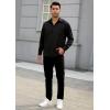 imageHISDERN Mens Casual Button Down Long Sleeve Shirt Wrinkle Free Striped Beach Textured Vacation Collared Clothing with PocketBlack