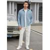 imageHISDERN Mens Casual Button Down Long Sleeve Shirt Wrinkle Free Striped Beach Textured Vacation Collared Clothing with PocketBlue