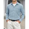 imageHISDERN Mens Casual Button Down Long Sleeve Shirt Wrinkle Free Striped Beach Textured Vacation Collared Clothing with PocketBlue