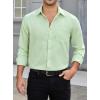 imageHISDERN Mens Casual Button Down Long Sleeve Shirt Wrinkle Free Striped Beach Textured Vacation Collared Clothing with PocketGreen Light