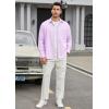 imageHISDERN Mens Casual Button Down Long Sleeve Shirt Wrinkle Free Striped Beach Textured Vacation Collared Clothing with PocketLavender