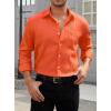 imageHISDERN Mens Casual Button Down Long Sleeve Shirt Wrinkle Free Striped Beach Textured Vacation Collared Clothing with PocketOrange
