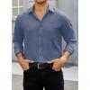 imageHISDERN Mens Casual Button Down Long Sleeve Shirt Wrinkle Free Striped Beach Textured Vacation Collared Clothing with PocketPurple