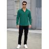 imageHISDERN Mens Casual Button Down Long Sleeve Shirt Wrinkle Free Striped Beach Textured Vacation Collared Clothing with PocketTeal