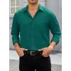 imageHISDERN Mens Casual Button Down Long Sleeve Shirt Wrinkle Free Striped Beach Textured Vacation Collared Clothing with PocketTeal