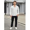 imageHISDERN Mens Casual Button Down Long Sleeve Shirt Wrinkle Free Striped Beach Textured Vacation Collared Clothing with PocketWhite