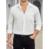 imageHISDERN Mens Casual Button Down Long Sleeve Shirt Wrinkle Free Striped Beach Textured Vacation Collared Clothing with PocketWhite