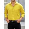 imageHISDERN Mens Casual Button Down Long Sleeve Shirt Wrinkle Free Striped Beach Textured Vacation Collared Clothing with PocketYellow