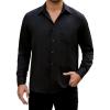 imageHISDERN Mens Casual Button Down Long Sleeve Shirt Wrinkle Free Striped Beach Textured Vacation Collared Clothing with PocketBlack