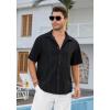 imageHISDERN Mens Cuban Guayabera Shirts Short Sleeve Casual Button Down Shirts for Men Regular Fit Summer Beach Linen Shirt SolidBlack