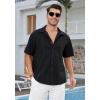 imageHISDERN Mens Cuban Guayabera Shirts Short Sleeve Casual Button Down Shirts for Men Regular Fit Summer Beach Linen Shirt SolidBlack