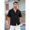 imageHISDERN Mens Cuban Guayabera Shirts Short Sleeve Casual Button Down Shirts for Men Regular Fit Summer Beach Linen Shirt SolidBlack