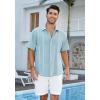 imageHISDERN Mens Cuban Guayabera Shirts Short Sleeve Casual Button Down Shirts for Men Regular Fit Summer Beach Linen Shirt SolidLight Blue