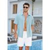imageHISDERN Mens Cuban Guayabera Shirts Short Sleeve Casual Button Down Shirts for Men Regular Fit Summer Beach Linen Shirt SolidLight Blue