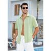 imageHISDERN Mens Cuban Guayabera Shirts Short Sleeve Casual Button Down Shirts for Men Regular Fit Summer Beach Linen Shirt SolidSage Green