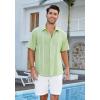 imageHISDERN Mens Cuban Guayabera Shirts Short Sleeve Casual Button Down Shirts for Men Regular Fit Summer Beach Linen Shirt SolidSage Green
