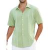 imageHISDERN Mens Cuban Guayabera Shirts Short Sleeve Casual Button Down Shirts for Men Regular Fit Summer Beach Linen Shirt SolidSage Green