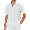imageHISDERN Mens Cuban Guayabera Shirts Short Sleeve Casual Button Down Shirts for Men Regular Fit Summer Beach Linen Shirt SolidWhite