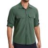 imageMens Fishing Shirts Long Sleeve UPF 50 Sun Protection Quick Dry Cooling Hiking Travel Button Down Shirt Roll Up SleeveAamy Green