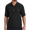 imageMens Fishing Shirts Long Sleeve UPF 50 Sun Protection Quick Dry Cooling Hiking Travel Button Down Shirt Roll Up SleeveAblack