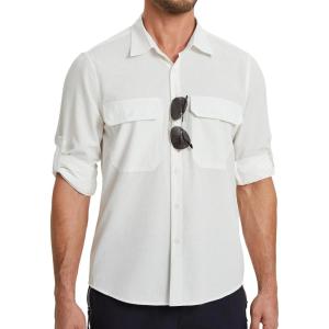 imageMens Fishing Shirts Long Sleeve UPF 50 Sun Protection Quick Dry Cooling Hiking Travel Button Down Shirt Roll Up SleeveAwhite