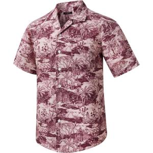 imageMens Hawaiian Shirts Short Sleeve Button Down Tropical Beach Shirt 100 Cotton Summer Casual Vacation Floral Aloha ShirtR21