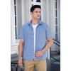 imageHISDERN Plaid Shirts for Men Short Sleeve Button Down Shirt Casual Formal Business Gingham Shirts with Pocket Regular FitBlue  Black