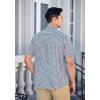 imageHISDERN Plaid Shirts for Men Short Sleeve Button Down Shirt Casual Formal Business Gingham Shirts with Pocket Regular FitBlue  White