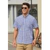 imageHISDERN Plaid Shirts for Men Short Sleeve Button Down Shirt Casual Formal Business Gingham Shirts with Pocket Regular FitBlue2